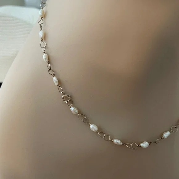 Sterling Elegant Pearl and Blue Bead Necklace - Picture 3 of 3